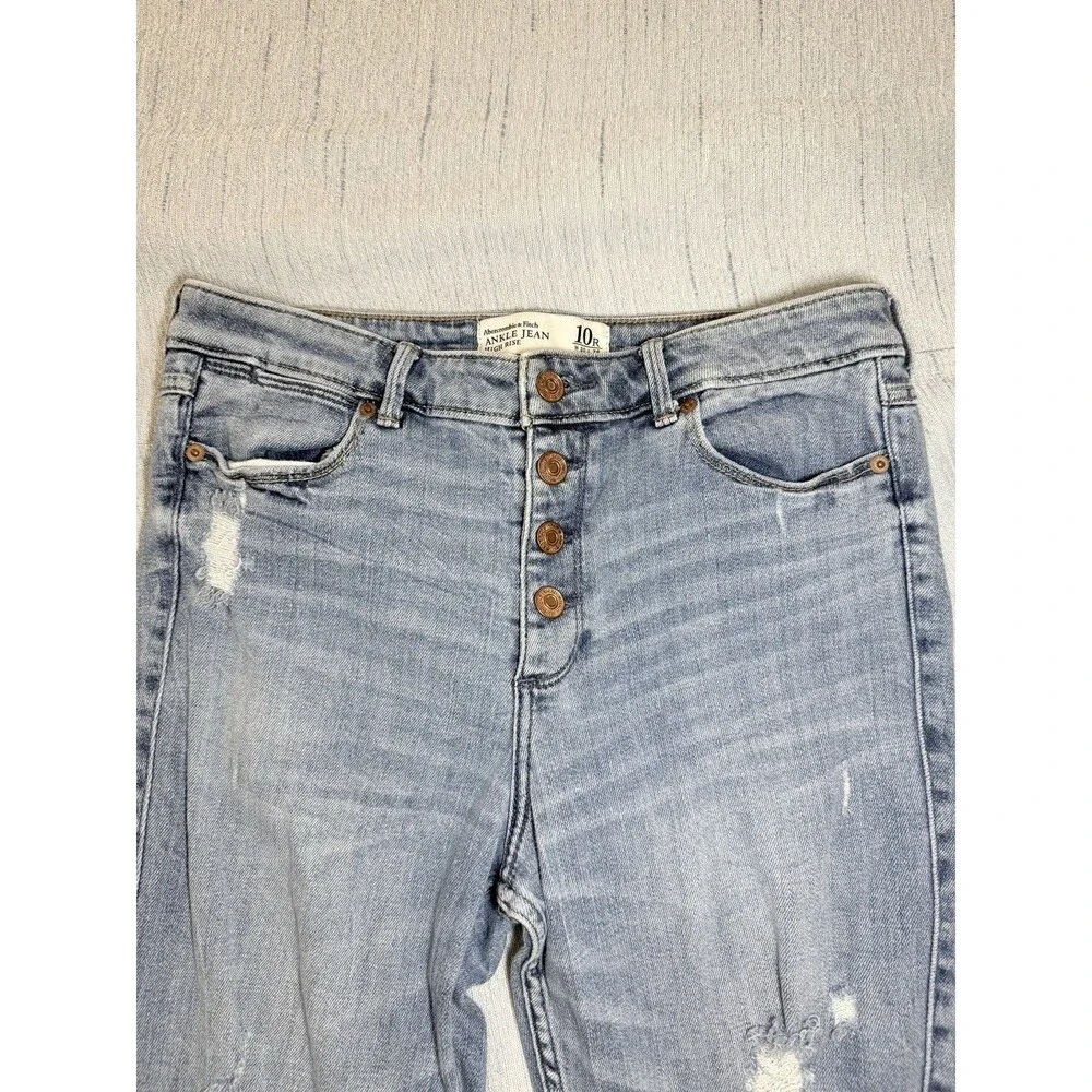 Abercrombie & Fitch High Rise Distressed Ankle Jeans Women's 30/10R L 30x26 - Picture 4 of 7